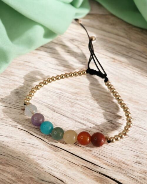 Pulseira cordão 7 Chakras Dourada