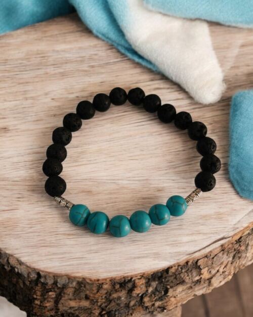 Pulseira Pedra Vulcânica E Turquesa